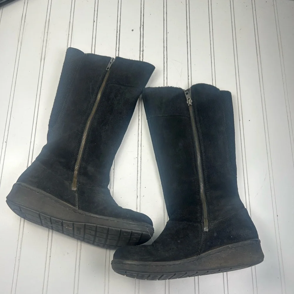 Born Black Suede Brandenburg Stretch Panel Tall Boots Women’s Size 7